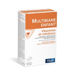Packaging multibiane enfants vitamines et minéraux, 20 sachets de la marque PiLeJe.